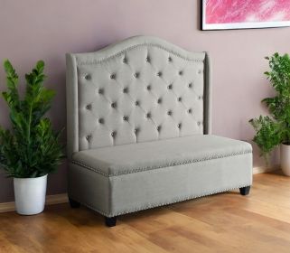 54" Beige Fabric Settee With Chocolate Legs