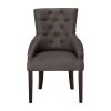 Set of Two Tufted Gray And Brown Upholstered Fabric Dining Arm Chairs