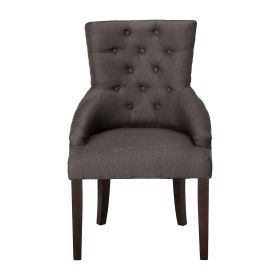 Set of Two Tufted Gray And Brown Upholstered Fabric Dining Arm Chairs