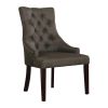Set of Two Tufted Gray And Brown Upholstered Fabric Dining Arm Chairs