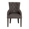 Set of Two Tufted Gray And Brown Upholstered Fabric Dining Arm Chairs