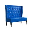 51" Blue Faux Leather Settee With Dark Brown Legs