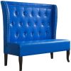 51" Blue Faux Leather Settee With Dark Brown Legs