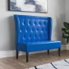51" Blue Faux Leather Settee With Dark Brown Legs