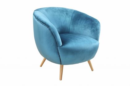 Teal Velvet Armed Accent Chair With Natural Finish Wood Legs
