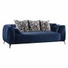 90" Blue Velvet Sofa With Silver Legs