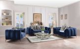 90" Blue Velvet Sofa With Silver Legs