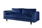 88" Navy Blue Velvet Sofa With Black Legs