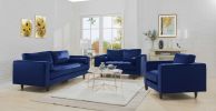 88" Navy Blue Velvet Sofa With Black Legs