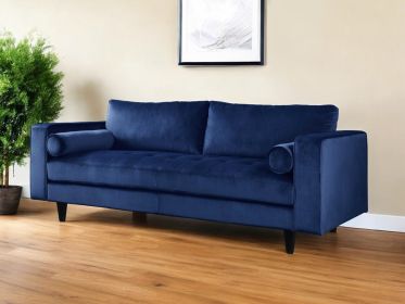 88" Navy Blue Velvet Sofa With Black Legs