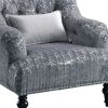 34" Gray And Black Fabric Chevron Tufted Arm Chair And Toss Pillow
