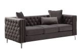 86" Dark Gray Velvet Sofa With Silver Legs