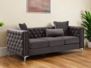 86" Dark Gray Velvet Sofa With Silver Legs