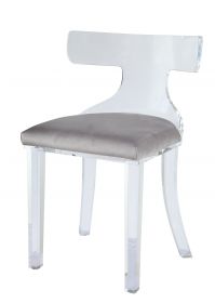 20" X 18" X 31" Gray Velvet And Clear Acrylic Accent Chair