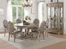 60" Champagne Rounded Solid Wood Pedestal Base Dining Table