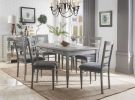 Set of Two Gray Upholstered Fabric Ladder Back Dining Side Chairs