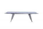 79" Clear and Silver Glass and Stainless Steel Self-Storing Leaf Dining Table