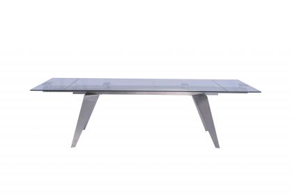 79" Clear and Silver Glass and Stainless Steel Self-Storing Leaf Dining Table