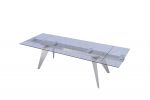 79" Clear and Silver Glass and Stainless Steel Self-Storing Leaf Dining Table