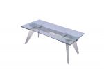 79" Clear and Silver Glass and Stainless Steel Self-Storing Leaf Dining Table