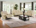Three Piece Indoor Beige Faux Leather Six Person Seating Set