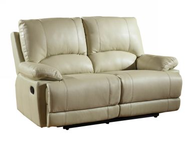 65" Beige Faux Leather Manual Reclining Love Seat