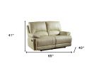 65" Beige Faux Leather Manual Reclining Love Seat