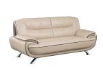 80" Beige Leather Sofa With Silver Legs