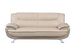 80" Beige Leather Sofa With Silver Legs