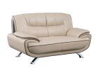 64" Beige And Silver Faux Leather Love Seat