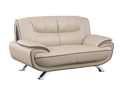 64" Beige And Silver Faux Leather Love Seat