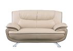 64" Beige And Silver Faux Leather Love Seat