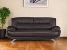 80" Brown Leather Sofa With Silver Legs