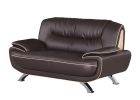 64" Brown And Silver Faux Leather Loveseat