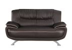 64" Brown And Silver Faux Leather Loveseat