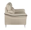 86" Beige Leather Sofa With Silver Legs
