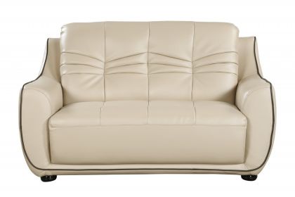 69" Beige And Black Faux Leather Love Seat