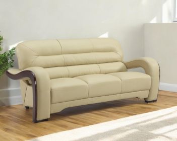 76" Beige Leather Sofa With Silver Legs