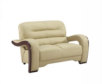 56" Beige And Dark Brown Faux Leather Love Seat