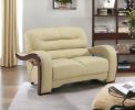 56" Beige And Dark Brown Faux Leather Love Seat