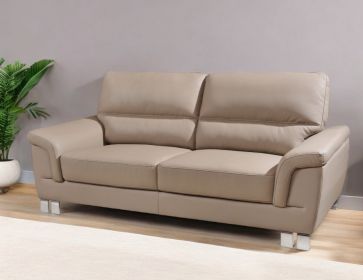 82" Beige Faux Leather Sofa With Silver Legs