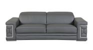 89" Dark Gray Italian Leather Sofa With Silver Legs