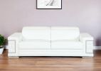 89" White Italian Leather Sofa With Silver Legs