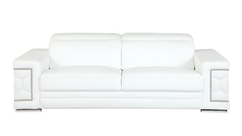 89" White Italian Leather Sofa With Silver Legs