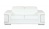 71" White Italian Leather Sofa With Silver Legs