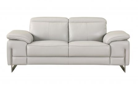 71" Light Gray And Silver Genuine Leather Loveseat