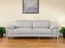 87" Light Gray Italian Leather Sofa With Silver Legs