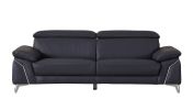 87" Blue Italian Leather Sofa With Silver Legs