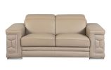 71" Beige And Silver Genuine Leather Love Seat