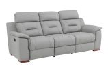 90" Gray Faux Leather Reclining Sofa With Brown Legs